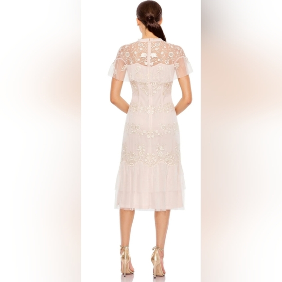 NWT! Mac Duggal, Embroidered Ruffled Sleeve Midi Dress,Blush,Size 10, MSRP $498 - Picture 2 of 11